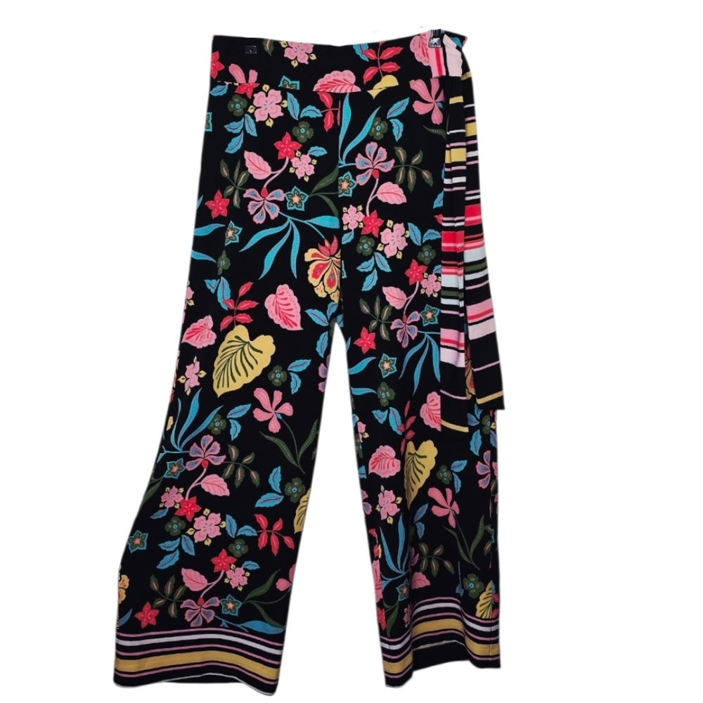 New York & Company Black And Bright Floral Tie Waist Wide Leg Pants Size M NWOT - Picture 3 of 10
